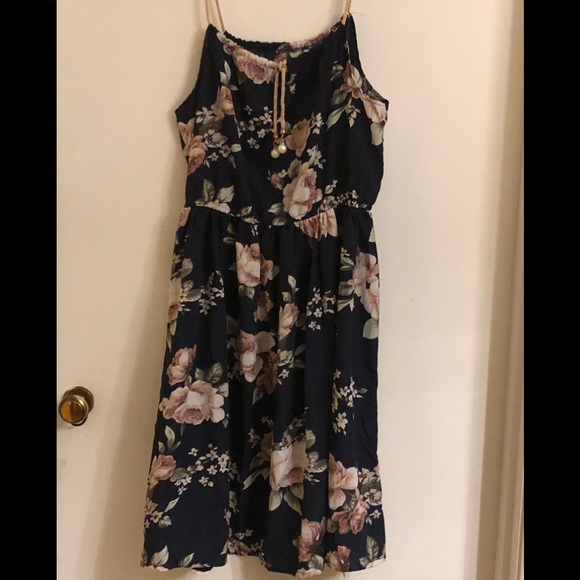 navy and blush floral dress